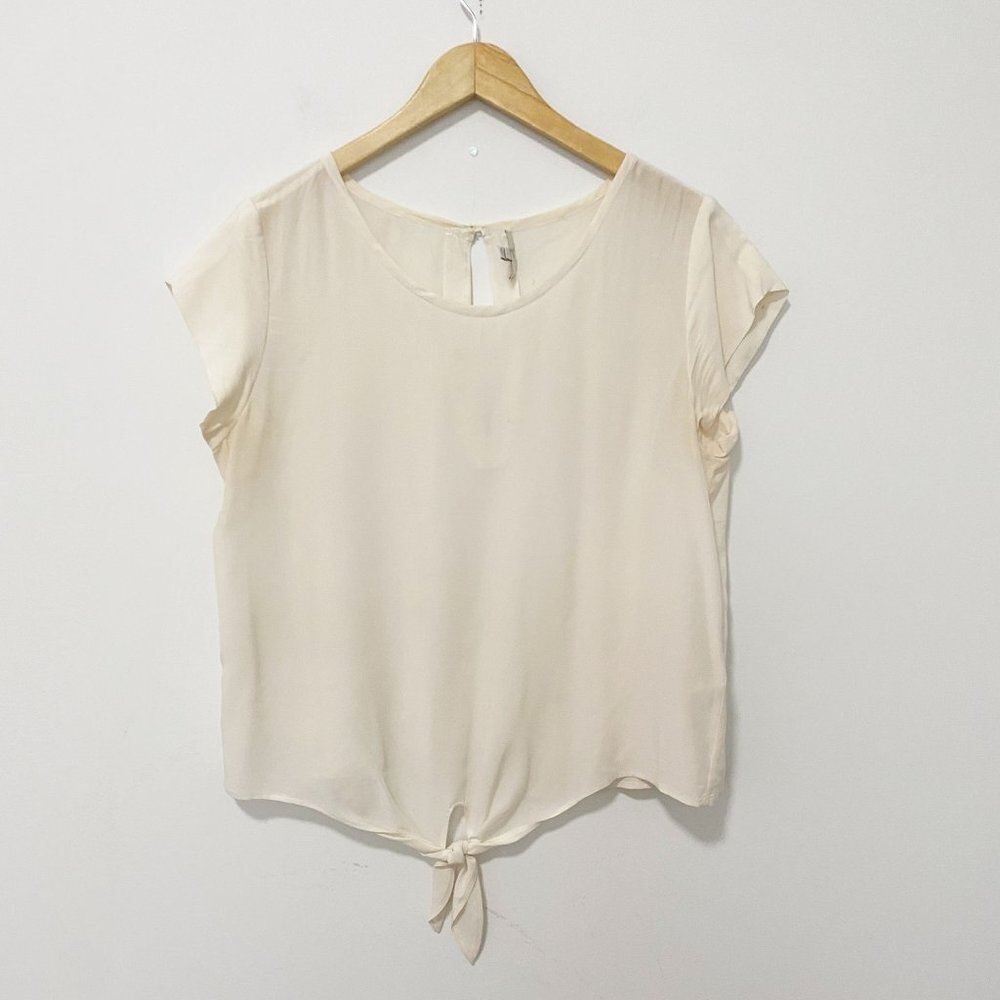 Joie White Semi Sheer Short Sleeve Blouse Size Large